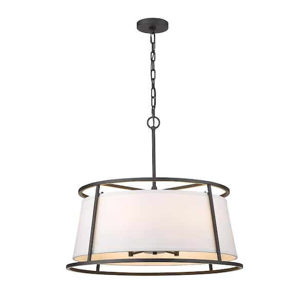 Unbranded 6-Light Iron Ore Pendant with White Fabric Shade