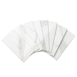 Subway 3 in. x 5.9 in. Vinyl Peel and Stick Backsplash, Glossy White Marble Decorative Wall Tile (12 sq. ft./Case)