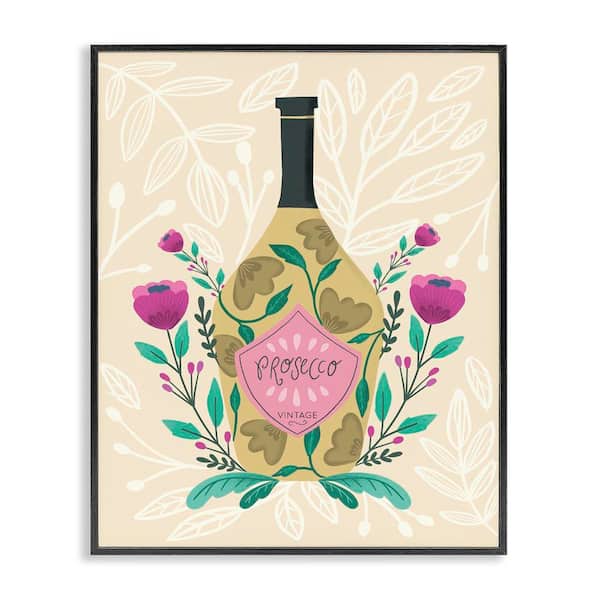 Chic Floral Alcohol Bottle by Louise Allen Designs Black Framed Food Giclee Art Print 14 in. x 11 in.