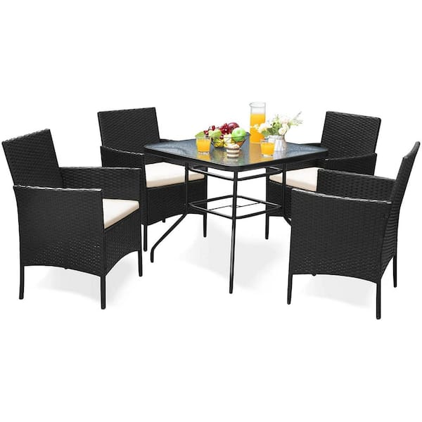 Tozey Mayan Black 5-Piece Wicker Outdoor Dining Set with Beige Cushion