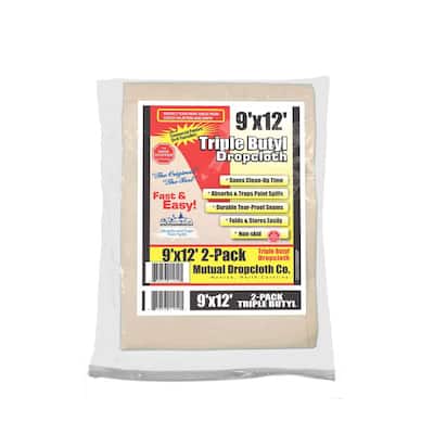 9 ft. x 12 ft. Triple Coated Butyl Drop Cloth White the Original Paint Stopper (2-Pack)