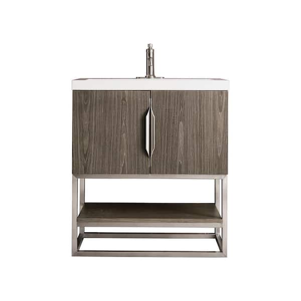 Columbia 31.5 in. W x 15.4 in. D x 35.4 in. H Single Bathroom Vanity Ash Gray and White Glossy Composite Stone Top