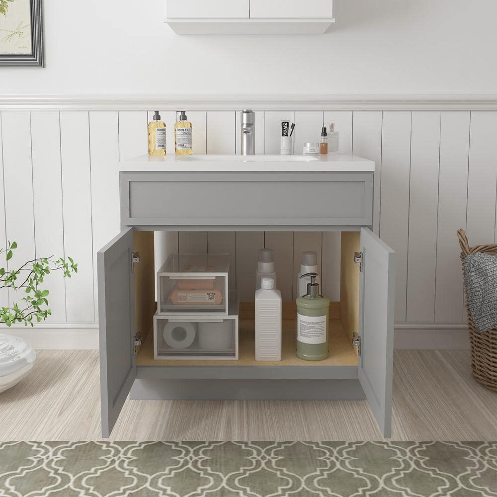 Gray 30" Birch Plywood Freestanding Single Vanity Cabinet