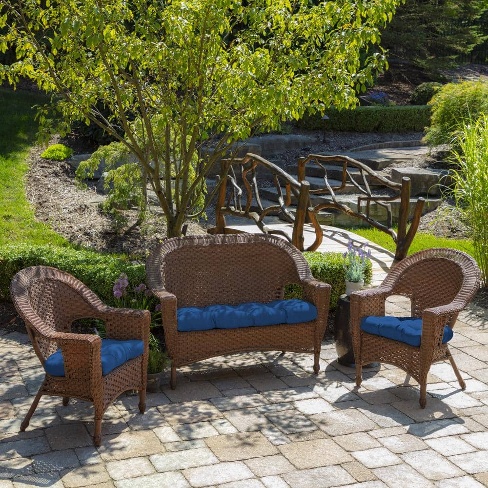 Cobalt Blue Polyester Outdoor Wicker Chair Cushion Set