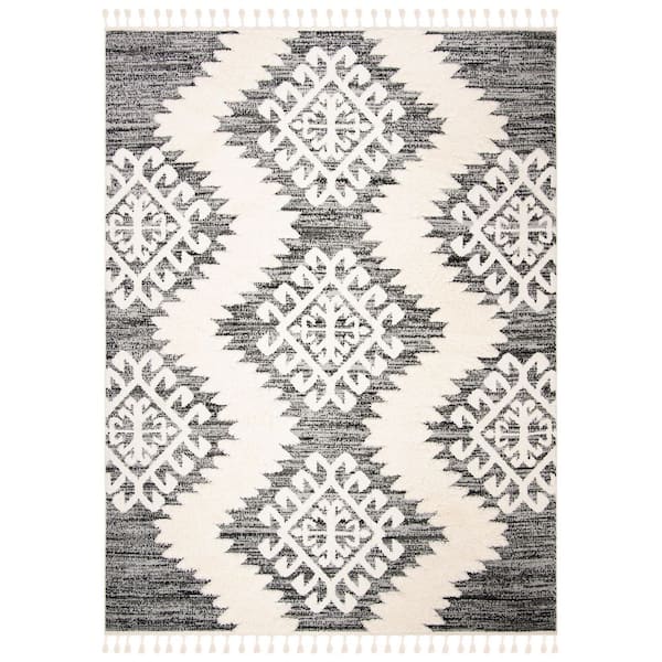 Moroccan Tassel Shag 11 ft. x 15 ft. Ivory/Gray Tribal Area Rug