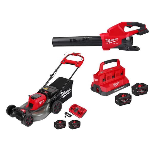 M18 FUEL Dual Battery 145 MPH 600 CFM 18V Brushless Cordless Blower w/ M18 Mower Kit, (2) 12.0 AH FORGE Battery, Charger