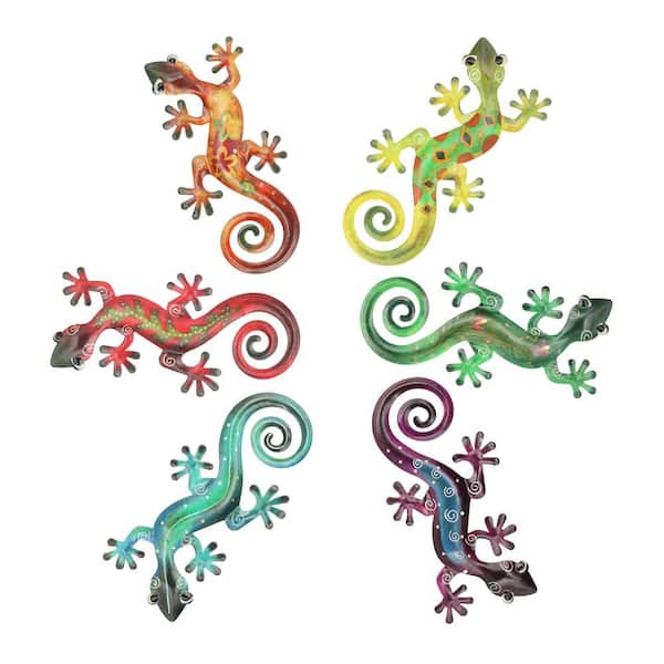 6-Pack 8.5 in. x 4.3 in. Metal Gecko Wall Decor Wall Sculpture. Hanging Art Indoor-Outdoor