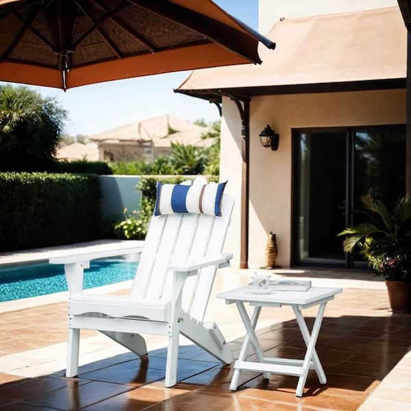 Hngilkoo White Folding Wood Adirondack Chair with Detachable Head Pillow for Patio Deck Porch Lawn Pool Yard Garden (4-Packs)