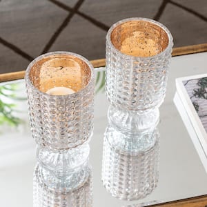7 in. Clear, Rose Gold Mercury Candle Holder