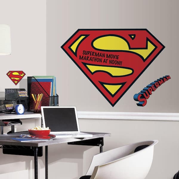 RoomMates 5 in. x 19 in. Superman Logo Dry Erase Peel and Stick Giant Wall Decal