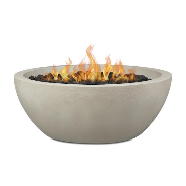JENSEN CO Pompton 42 in. Round Concrete Composite Natural Gas Fire Pit in Fog with Vinyl Cover