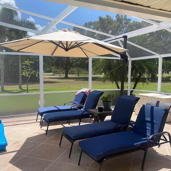 10 ft. Octagon Aluminum Outdoor Patio Cantilever Umbrella Offset 360° Rotation Umbrella with Base, Beige