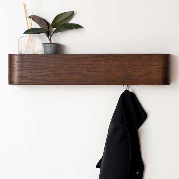 Unbranded Oak/Dark Wall Coat Rack with Hidden Hooks