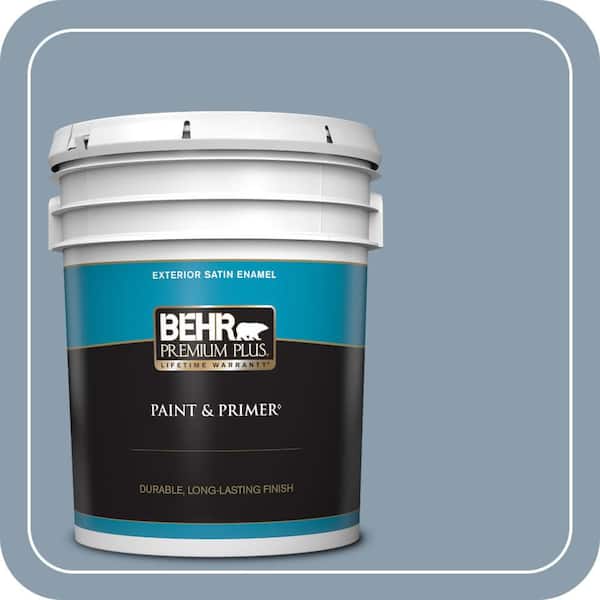 BEHR PREMIUM PLUS 5 gal. #ICC-65 Relaxing Blue Satin Enamel Exterior Paint & Primer