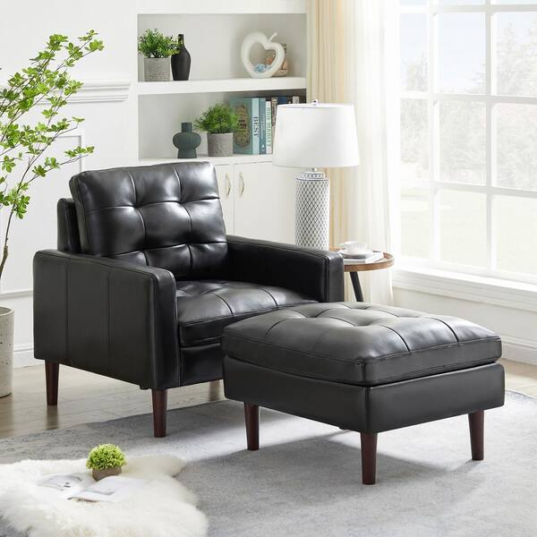 leather chair with fabric ottoman