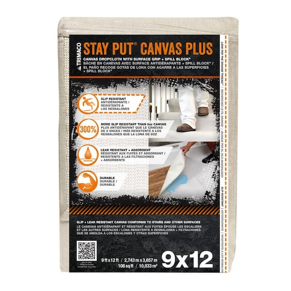 TRIMACO 9 ft. x 12 ft. Stay Put Canvas Plus Drop Cloth 04321 - The Home  Depot