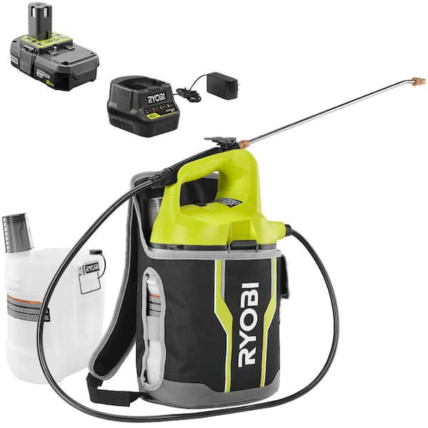 RYOBI ONE+ 18V Cordless Battery 2 Gal. Chemical Sprayer and Holster with Extra Tank, 2.0 Ah Battery, and Charger