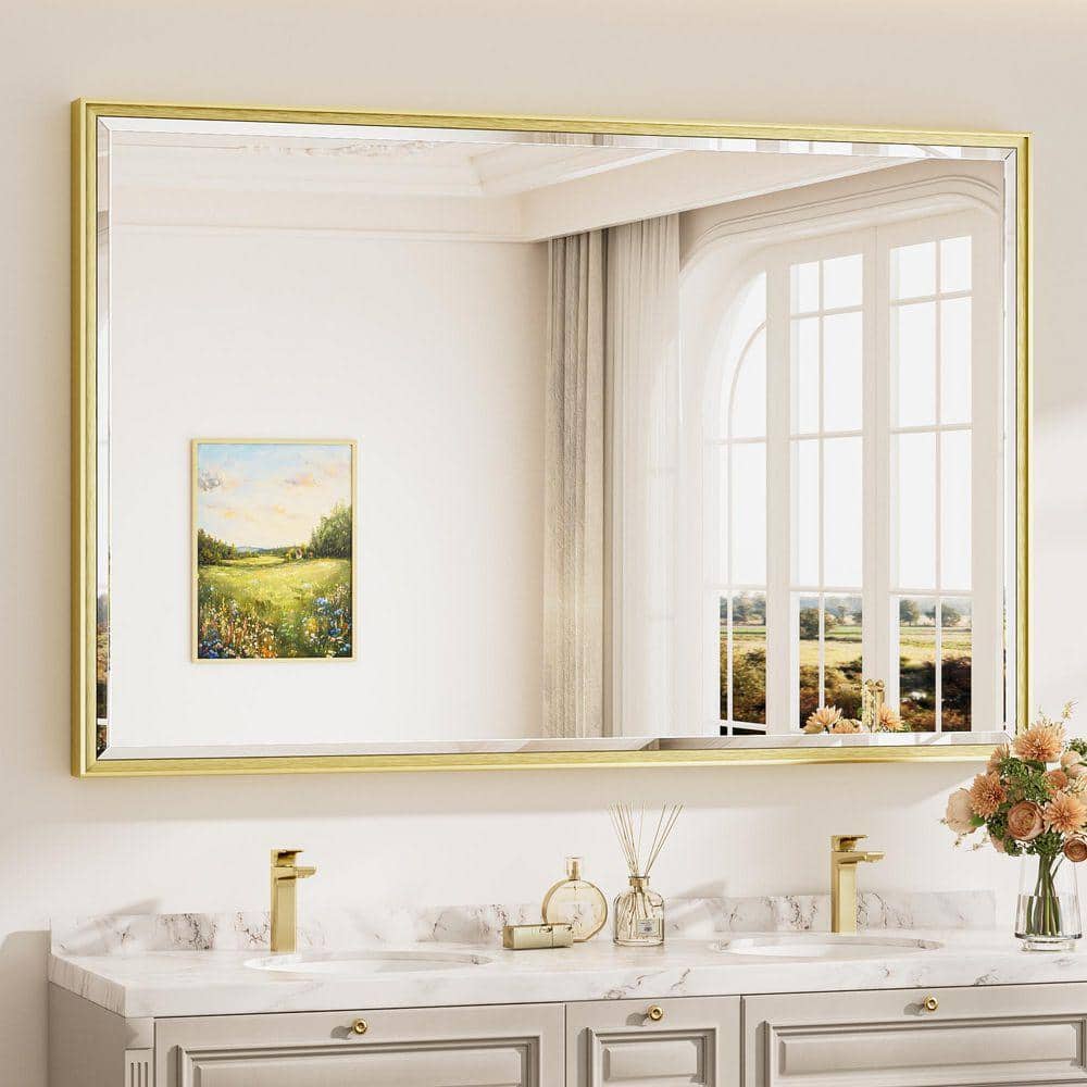 「ｙｕｍｉ」Mirror 55×200cm KeonJinn 55 in. W x 36 in. H Framed Rectangular Brushed Gold