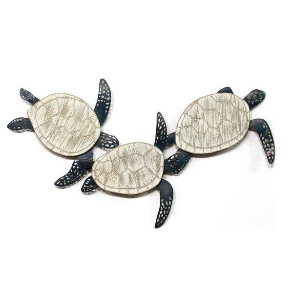 Homeroots Shimmering Metal Carved Wooden Turtle Wall Decor 373174 The Home Depot - Sea Turtle Wall Art Wood