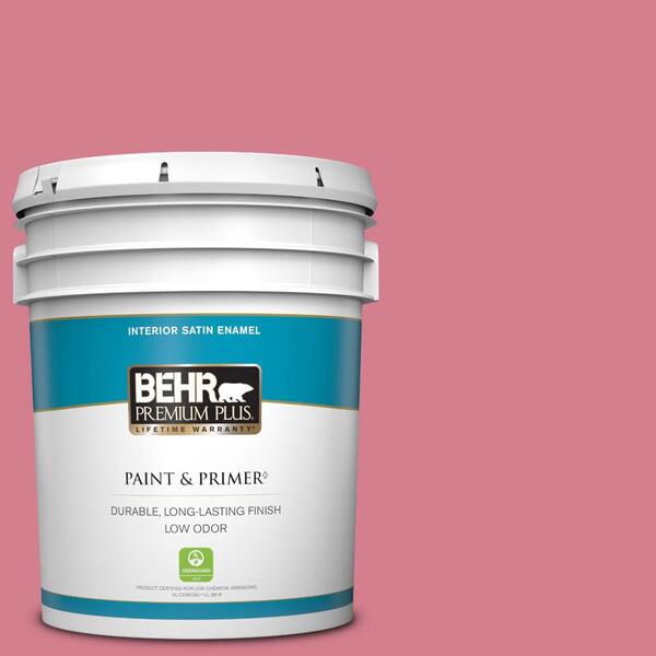 BEHR PREMIUM PLUS 5 gal. #P140-4 I Pink I Can Satin Enamel Low Odor Interior Paint & Primer