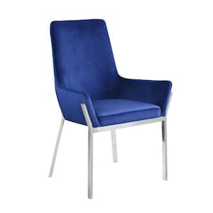 Cambrie Blue Velvet & Mirrored Silver Finish Velvet Side Chair (Set of 2)
