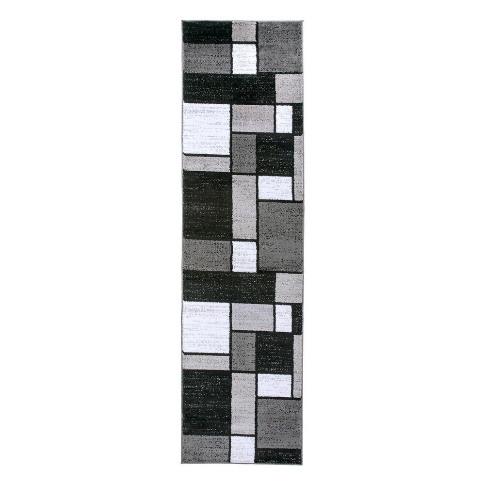 Alpine Runner Rug WRG Alpine Gray 2 ft. 7 in. x 8 ft. Contemporary Modern Boxes Runner ...