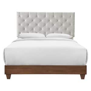 Rhiannon Walnut Beige Diamond Tufted Upholstered Fabric Queen Bed