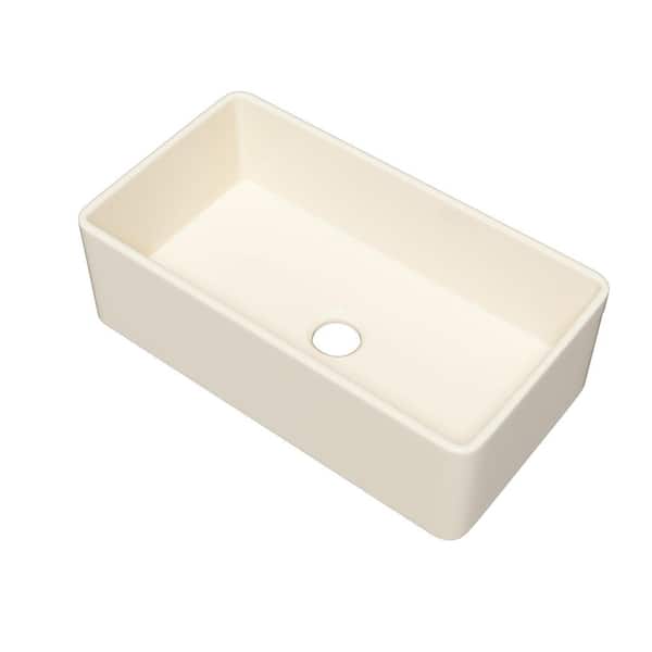 33 in. L x 18 in. W Fireclay Farmhouse Kitchen Sink Apron Front Sink Single Bowl Bone with Basket Strainer and Sink Grid