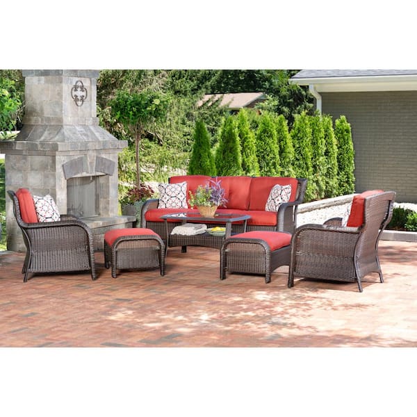Cambridge Corrolla 6-Piece Steel Framed Lounge Set with Sofa, 2 Side Chairs with cushions, 2 Ottomans and Coffee Table,Crimson Red