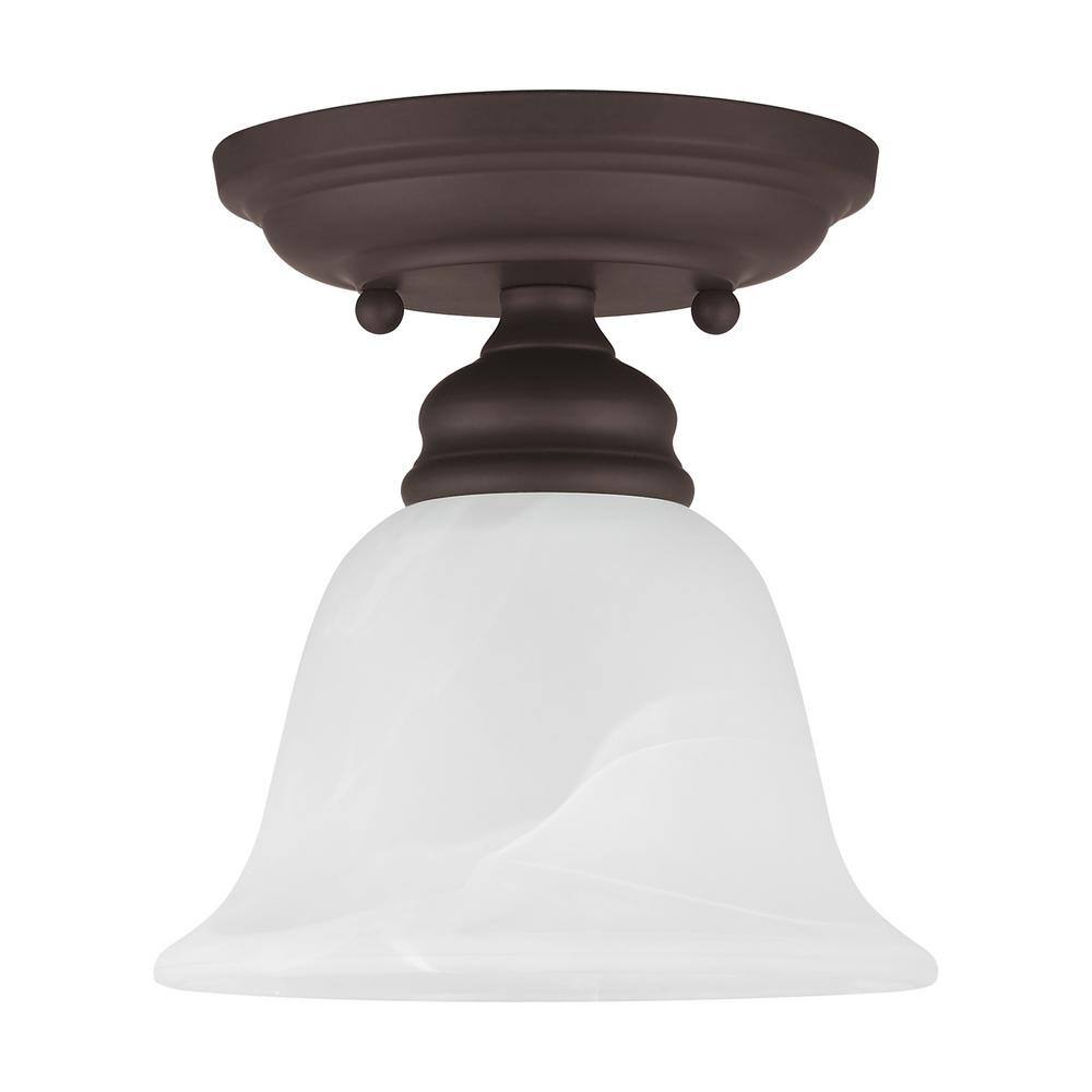 Essex Bronze 1-Light Flush Mount with White Alabaster Glass