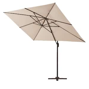 10 ft. Aluminum Square Outdoor Cantilever Umbrella Patio Offset Umbrella, 360 Rotation in Beige