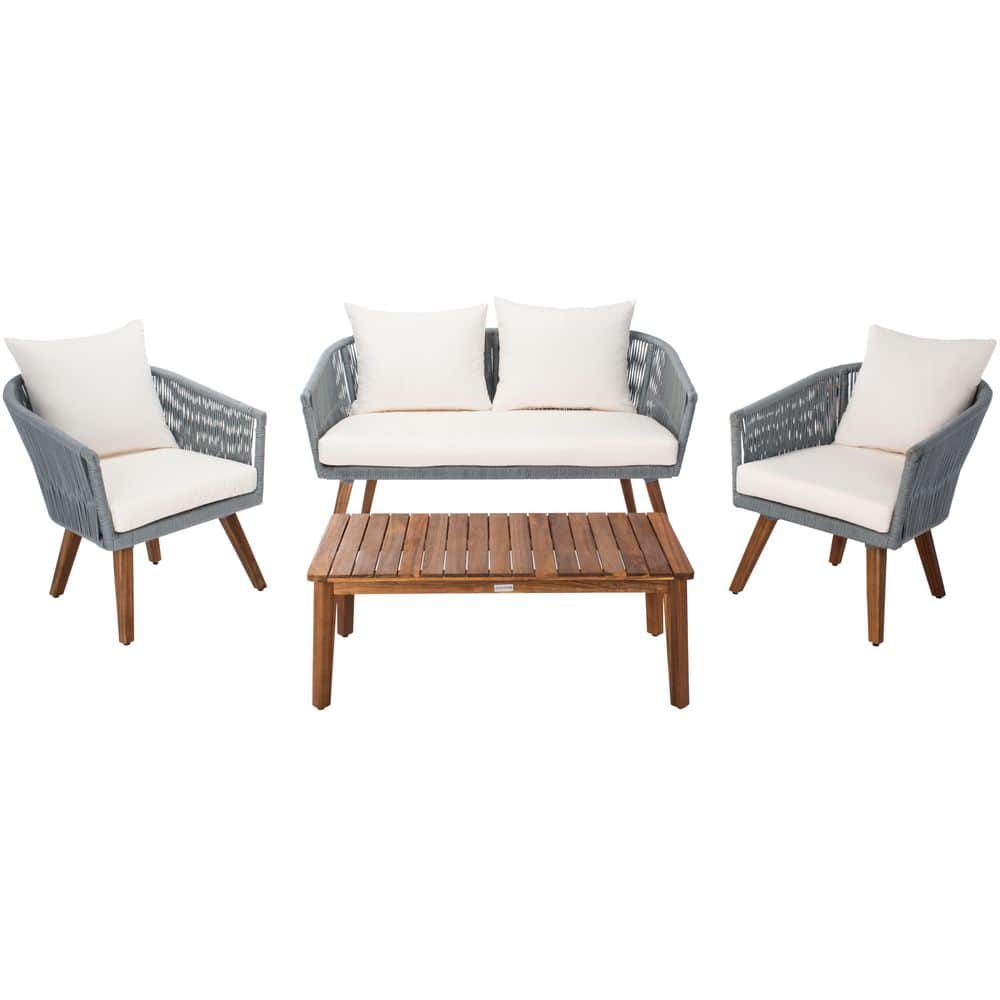 Velso Gray 4-Piece Wood Patio Conversation Set with Beige Cushions