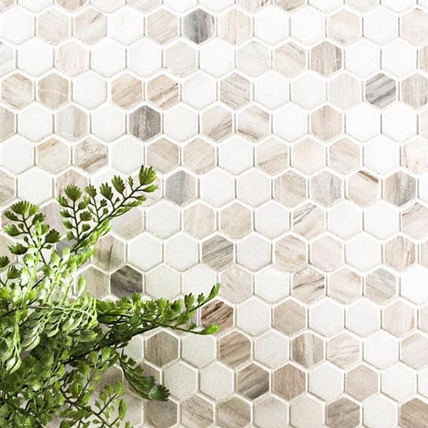 Angora Tibi 12 in. x 12 in. x 0.39 in. Polished Marble Mesh-Mounted Mosaic Floor and Wall Tile (9.6 sq. ft./Case)