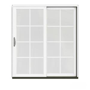 72 in. x 80 in. W-2500 Contemporary Red Clad Wood Right-Hand 8 Lite Sliding Patio Door w/White Paint Interior