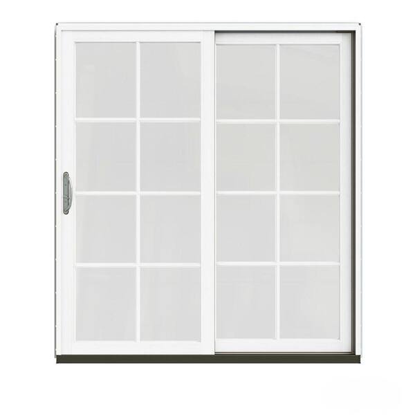 JELD-WEN 72 in. x 80 in. W-2500 Contemporary Red Clad Wood Right-Hand 8 Lite Sliding Patio Door w/White Paint Interior