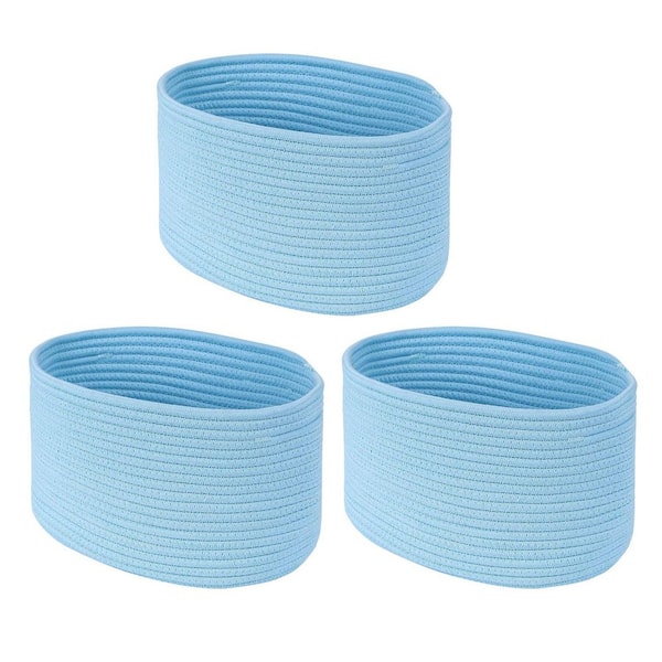 Unbranded Blue 13 in. x 7.8 in. Cotton Decorative Basket (Set of 3) with Built-in Handles
