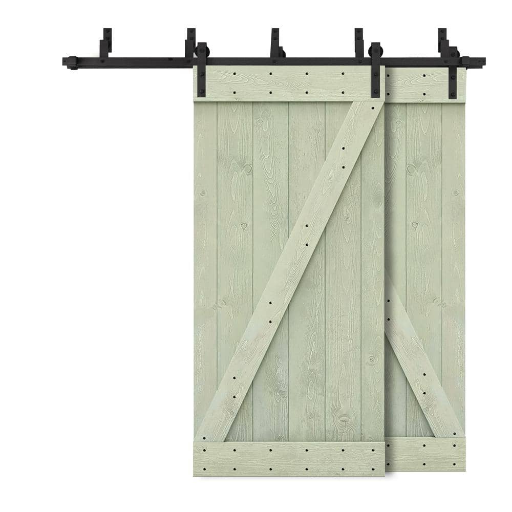 64 in. x 84 in. Z-Bar Bypass Sage Green Stained DIY Solid Wood Interior Double Sliding Barn Door with Hardware Kit price history on PriceWatchPro