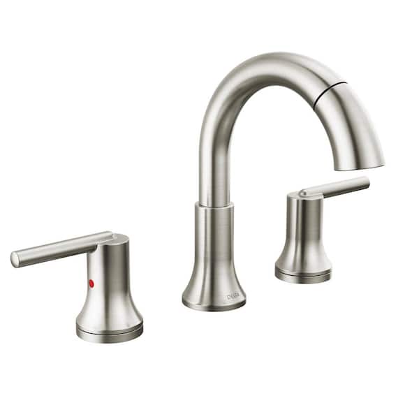 Delta Trinsic 8 in. Widespread Double-Handle Bathroom Faucet with Pull-Down Spout in Stainless