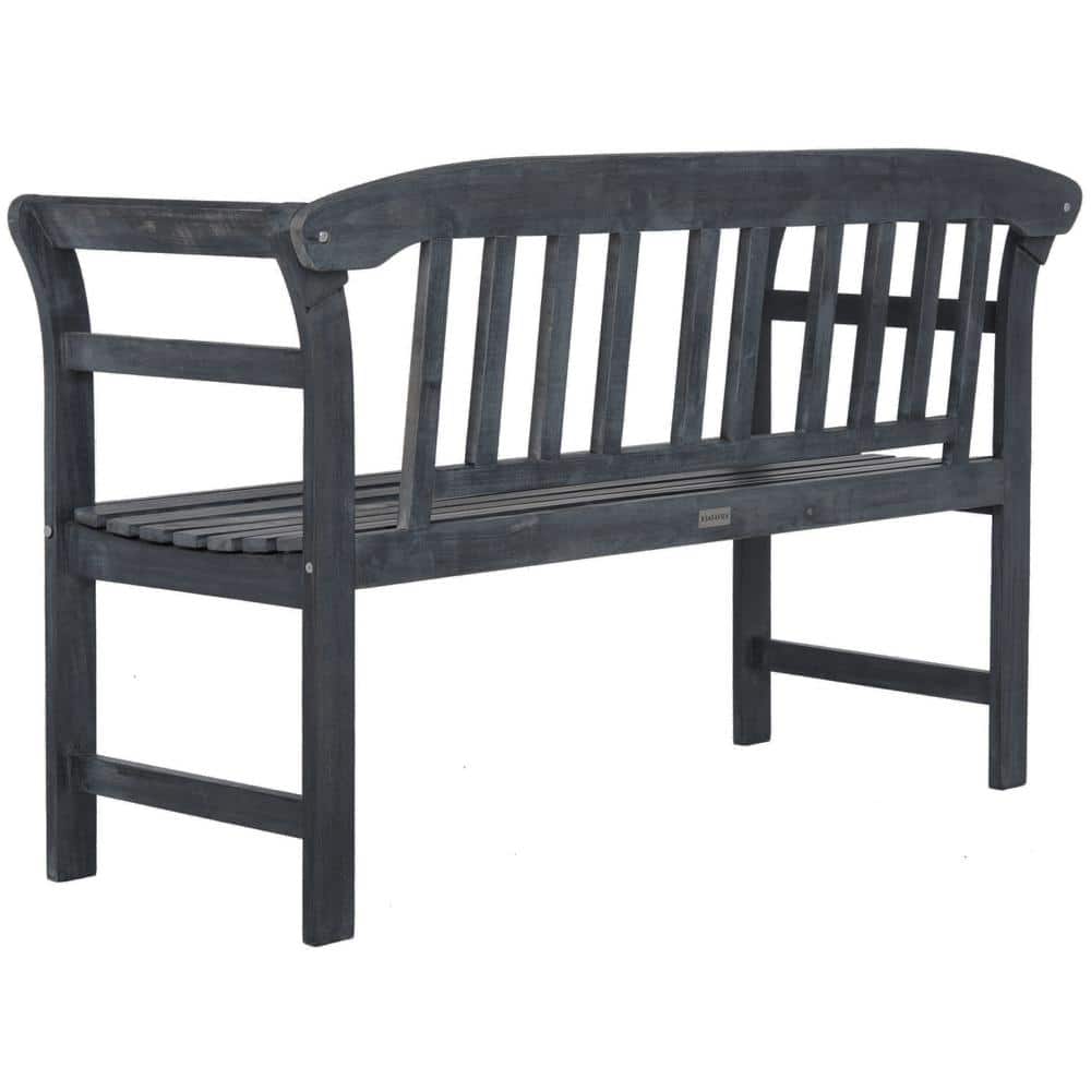 Transitional Ash Grey Acacia Wood 2-Seat Outdoor Bench