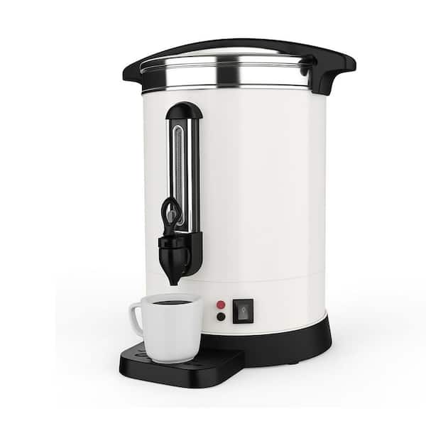 100 Cup White Stainless Steel Electric Coffee Urn and Hot Water Dispenser with Water Collecting Tray