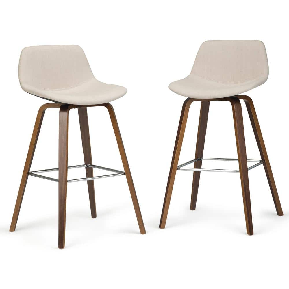 Mid-Century Modern Bentwood Counter Stool in Natural Linen Look
