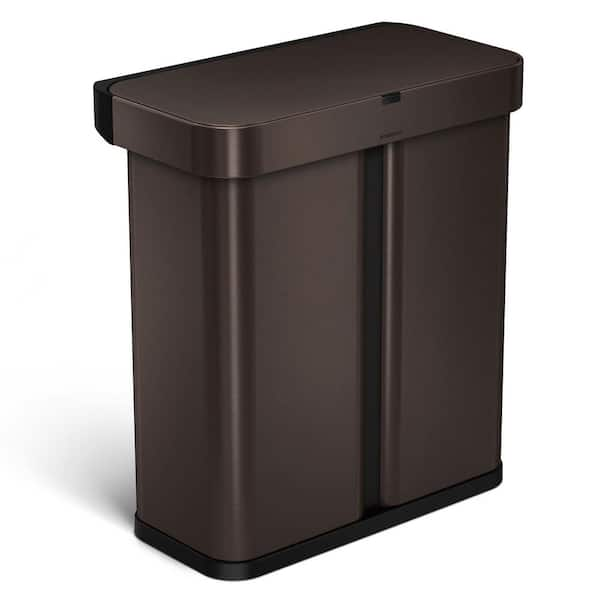 simplehuman 15.3 Gal. Dark Bronze Steel Dual Compartment Rectangular Sensor Recycling Trash Can with Voice and Motion Control