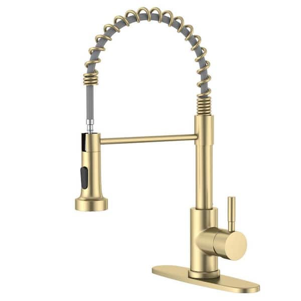 Brushed Gold 17.7 in. H Pull Down Sprayer Kitchen Faucet with Advanced Spray Kitchen Sink Faucet 1 or 3-Hole