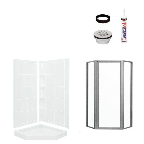 STERLING Intrigue Neo Angle 39 in. x 39 in. x 79-1/8 in. Corner Shower Kit with Shower Door in White/Chrome-DISCONTINUED