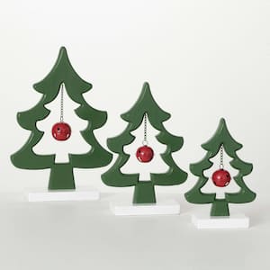 8.5", 11" & 13.25" Christmas Tree With Bell Silhouette Set of 3, Green-Red