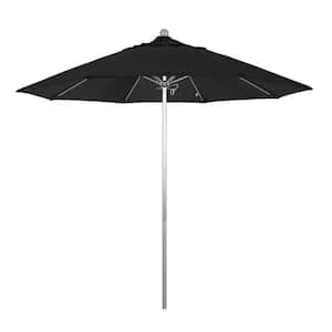 9 ft. Silver Aluminum Commercial Market Patio Umbrella with Fiberglass Ribs and Push Lift in Black Sunbrella