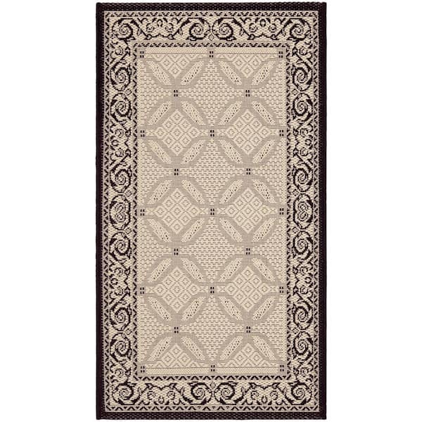SAFAVIEH Courtyard Sand/Black Doormat 2 ft. x 4 ft. Border Indoor/Outdoor Patio Area Rug