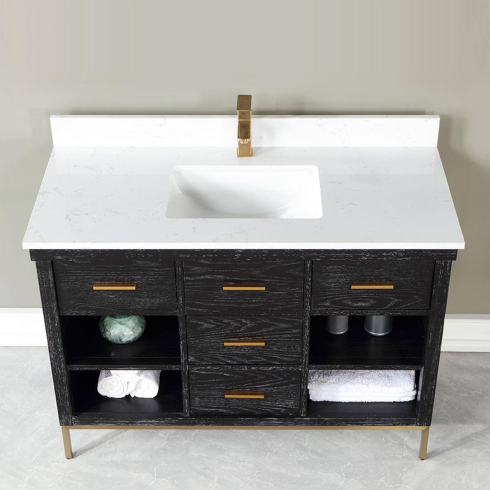 Kesia 48" Black Oak Bathroom Vanity with White Stone Countertop
