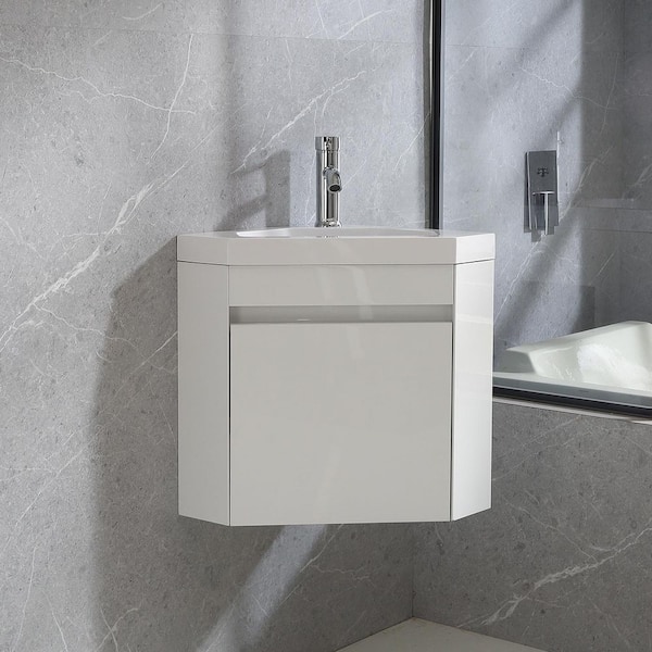 Wonline 15.75 in. W x 15.75 in. D x 19.49 in. H Corner Bath Vanity in White with White Top with White Sink