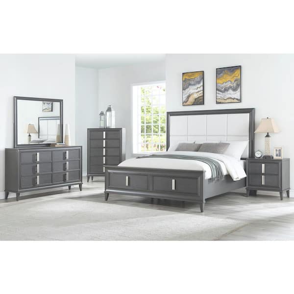 Alpine Furniture Lorraine 46 in. W x 39.5 in. H Wood Dark Grey Frame Vanity Mirror